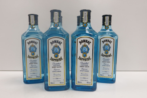 6 x Bombay Sapphire London Vapour Infused Dry Gin, 700ml.