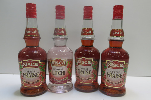4 x Sisca Liqeuer to Include: 3 x Strawberry & 1 x Lychee, 700ml.