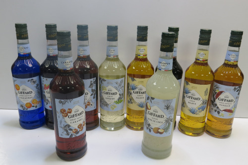 10 x Assorted Flavour Giffard Sirop, 1L.