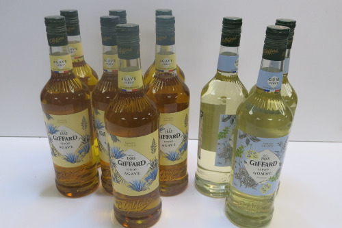 10 x Assorted Flavour Giffard Sirop, 1L.