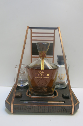 Unsealed The Taoscan Single Malt Irish Whisky, 700ml, Comes with Custom Tasting Glass, Presentation Stand, Water Jug, 2 x Stone Ice Cubes, Coaster & Glass Pipet (As Viewed).