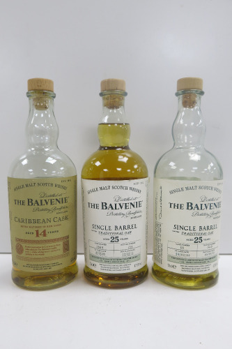 3 x Unsealed The Balvenie Single Malt Scotch Whisky to Include: 2 x 25 Years Old & 1 x 14 Years Old.