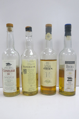 4 x Unsealed Assorted Single Malt Scotch Whisky to Include: Brora 30 Years Old, Oban 14 Years Old, Clynelish 14 Years Old & Rosebank 12 Years Old.