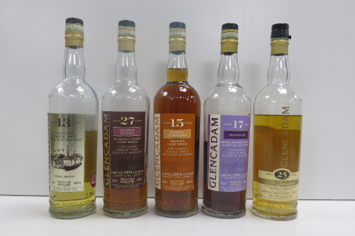 5 x Unsealed Glencadam Single Malt Scotch Whisky to Include: 13 Years, 15 Years, 17 Years, 25 Years & 27 Years Old.
