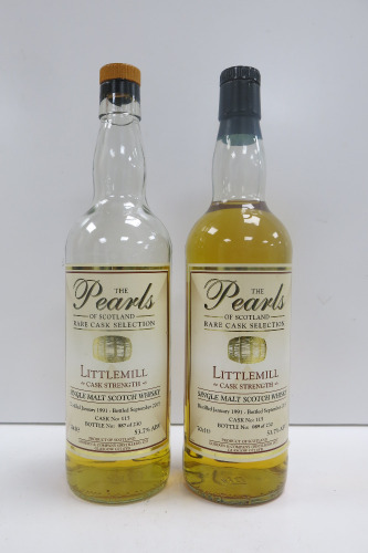 2 x Unsealed The Pearls Littlemill Single Malt Scotch Whisky, Distilled 1991 & Bottled 2015.