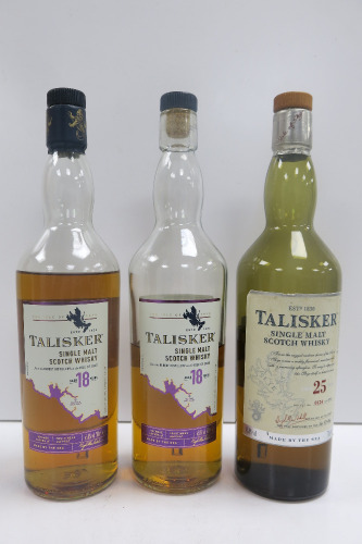 3 x Unsealed Talisker Single Malt Scotch Whisky to Include: 25 Years Old & 2 x 18 Years Old.