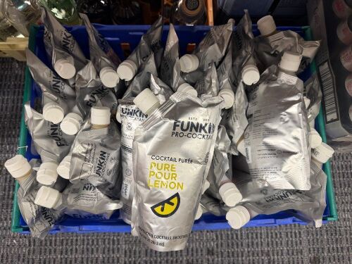 27 x Funkin Pro Cocktail Puree to Include: 5 x Lemon, 5 x White Peach, 9 x Strawberry, 4 x Passion Fruit & 4 x Mango.