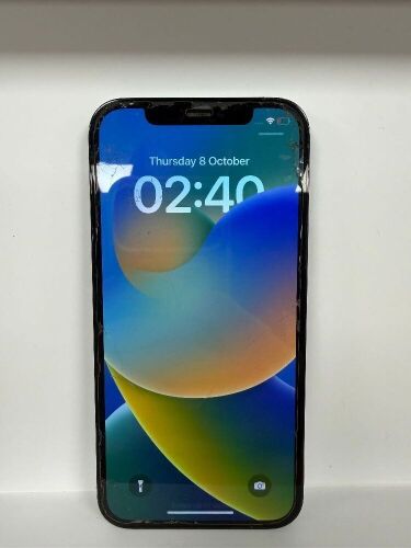 iPhone 12 Pro, 128GB, S/N G6TDX6N4091, in Blue. NOTE: damaged screen as viewed.
