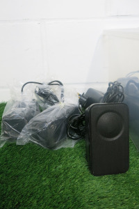 12 x Amazon Basics Computer Speakers, with Adapters.