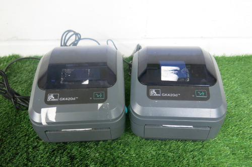 2 x Zebra GK420d Direct Label Printers, with Power Supplies.
