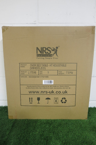Boxed/New NRS Healthcare Height Adjustable Mobile Overbed Table.