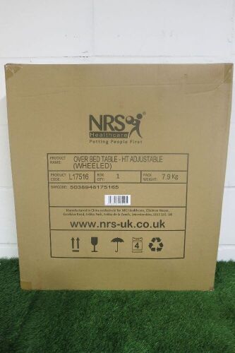 Boxed/New NRS Healthcare Height Adjustable Mobile Overbed Table.