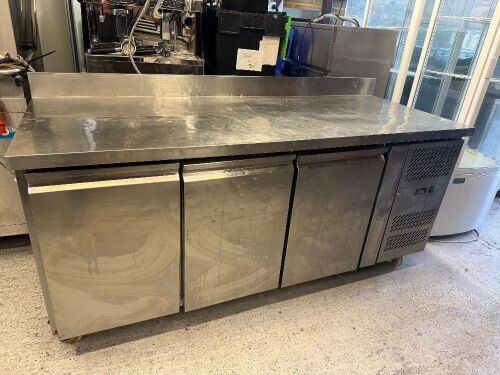Unifrost Stainless Steel Counter Top 3 Door Undercounter Fridge, Model CR1800, on Wheels.