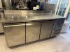 Unifrost Stainless Steel Counter Top 3 Door Undercounter Fridge, Model CR1800, on Wheels.