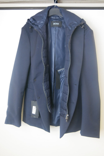 Hugo Boss 2 in 1 Layered Navy Quilted Hooded Jacket & Blazer, Size 50. RRP &pound;500.