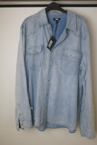 Paige Light Blue Button Up Denim Overshirt, Size XL. RRP &pound;275.
