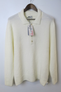 Margano Cream Wool & Lana Knitted Longsleeve Polo, Size 50. RRP &pound;240.