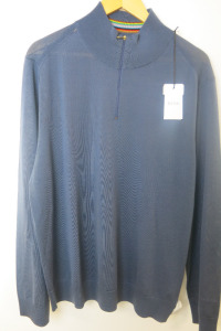 Paul Smith Knitted Navy Blue Half Zip Jumper, Size XXL, RRP &pound;265.