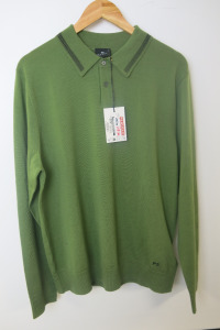Paul Smith Green Knitted Longsleeve Polo, Size XL, RRP &pound;225.