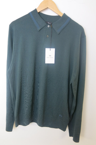 Paul Smith Dark Green Knitted Longsleeve Polo, Size XL, RRP &pound;225.