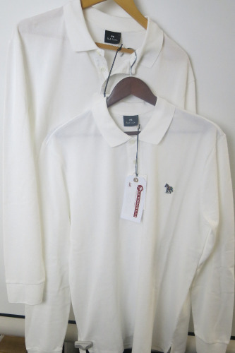 2 x Paul Smith White Longsleeve Kzebra Polo's, Size L, RRP &pound;95 each.