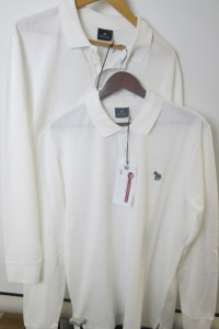2 x Paul Smith White Longsleeve Kzebra Polo's, Size L, RRP &pound;95 each.