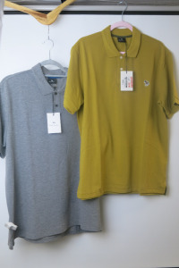 2 x Paul Smith Kzebra Polo Shirts, Size XL, RRP &pound;85 each to Include: 1 x Mustard Yellow & 1 x Grey.