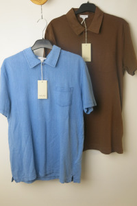 2 x Sunspel Waffle Polo, Size M, RRP &pound;140 each to Include: 1 x Blue & 1 x Brown.