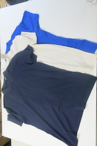 3 x Organic Polo Shirts, RRP &pound;59.99 each to Include: 1 x Medium Blue, 1 x Large White & 1 x Extra Large Navy.