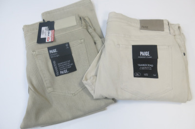 2 x Pairs of Paige Denim Trousers to Include: Size 35 Seashell & Size 34 Light Grey. RRP &pound;230 each.