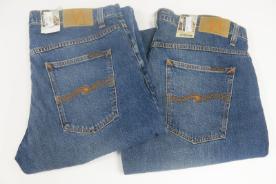 2 x Pairs of Nudie Jeans Solid Ollie Blue Jeans, W36 x L32. RRP &pound;145 each.