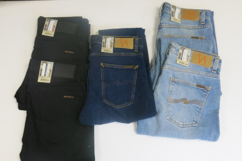 5 x Pairs of Nudie Jeans, W32 x L34, to Include: 2 x Black Lean Dean, 1 x Dark Blue Lean Dean & 2 x Blue Solid Ollie. RRP &pound;145 each.