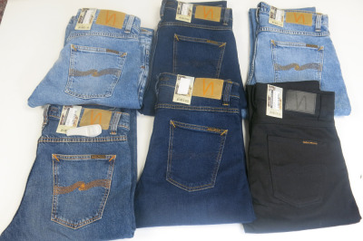 6 x Pairs of Nudie Jeans, W32 x L32, to Include: 1 x Black Lean Dean, 2 x Dark Blue Lean Dean & 3 x Blue Solid Ollie. RRP &pound;145 each.
