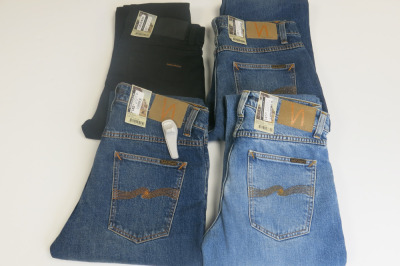 4 x Pairs of Nudie Jeans, W30 x L32, to Include: 1 x Black Lean Dean & 3 x Blue Solid Ollie. RRP &pound;145 each.