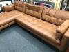 Dwell Brown Leather 2 Piece Sofa with Chaise Longue, 3 x Large & 2 x Small Cushions on Chrome Base. Size H70cm x W280cm x D90cm (Chaise 150cm x 100cm) - 2