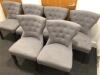 6 x Button Back Silver Stud Grey Upholstered Dining Chair. Size 92 x 60cm