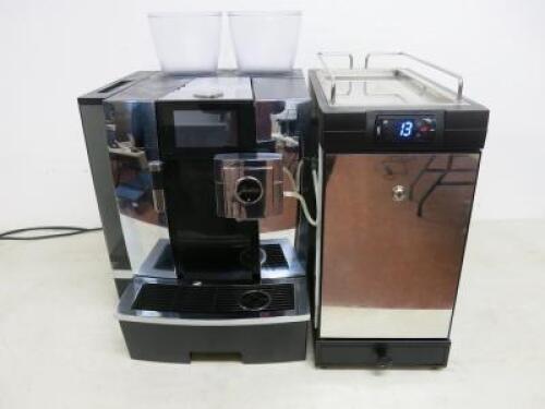 Jura Giga X8 Generation 2 Coffee Machine, Associated Vitrafrigo Model FG10I DGT CH&CW Milk Fridge. Note Missing Power Supply unable to test. Missing Coffee Covers.