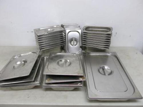 Lot Consisting of Assorted Stainless Steel Containers to Include: 8 x Vogue Bain Marie Containers & 8 Lids, 7 x Stainless Steel Bain Marie Inserts, 6 x LongLife GN 1/2 & 1 x LongLife GN 1/1