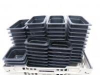 Lot Consisting of Vogue Plastic Bain Marie Insert to Include: 47 x GN 1/4-100, 3 x GN 1/6, 17 x GN1/9-100