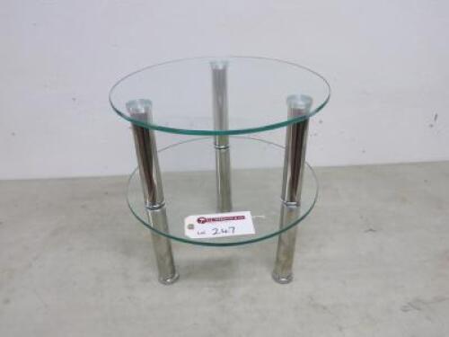 Round Coffee Table with 2 Glass Shelves on Chrome Legs. Size H40cm x D40cm