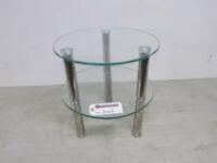 Round Coffee Table with 2 Glass Shelves on Chrome Legs. Size H40cm x D40cm