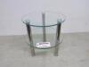 Round Coffee Table with 2 Glass Shelves on Chrome Legs. Size H40cm x D40cm