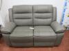 2 Seater Winged Grey Leather Sofa. Size H100cm x D85cm x W150cm