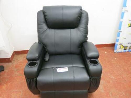 More4Homes Winged Recliner Chair, Rocking, 8 Point Massage, Swivel, Heated Gaming Bonded Leather Armchair. With 2 Cup Holders & Side Storage Pockets. Size H110cm x D85cm x W90cm