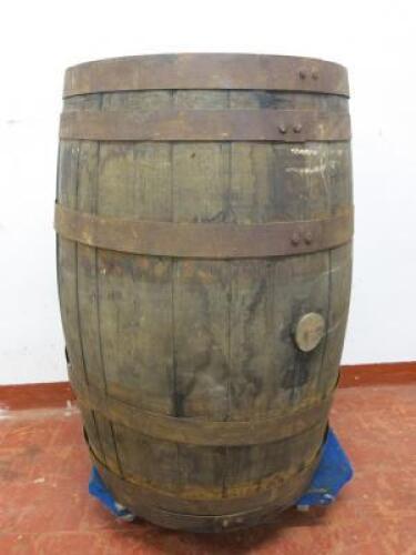 Large Wooden Barrel. Size (H) 87cm x (Dia) 65cm