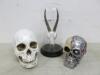 3 x Decorative Skulls to Include: 2 x Human & 1 x Animal in Glass Display