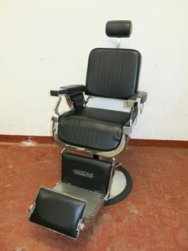 REM Emperor Pump Up & Reclining Barbers Chair in Black Faux Leather with Fold Out Foot Rest.
