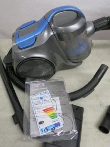 Tesco Bagless Vacuum Cleaner, Model VCBL17 with attachments and Instruction Manual as Viewed