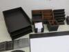 Quantity of Assorted Leather Office Desk Tidies to Include: Paper Trays, Letter Holders, Tissue Box, Pen Holders, Mouse Mat, Coasters & Writing Pad - 2
