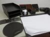 Quantity of Assorted Leather Office Desk Tidies to Include: Paper Trays, Letter Holders, Tissue Box, Pen Holders, Mouse Mat, Coasters & Writing Pad - 4